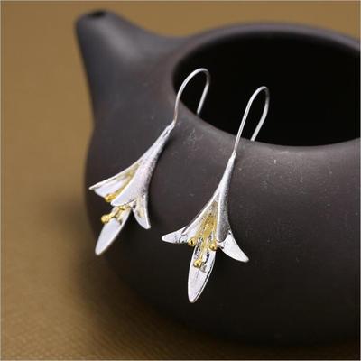 New Arrival Stylish Fashionable Temperament Thai Craft Flowers Sterling Silver Color Jewerlry Ear Hook Big Orchid Flower Popular Earrings