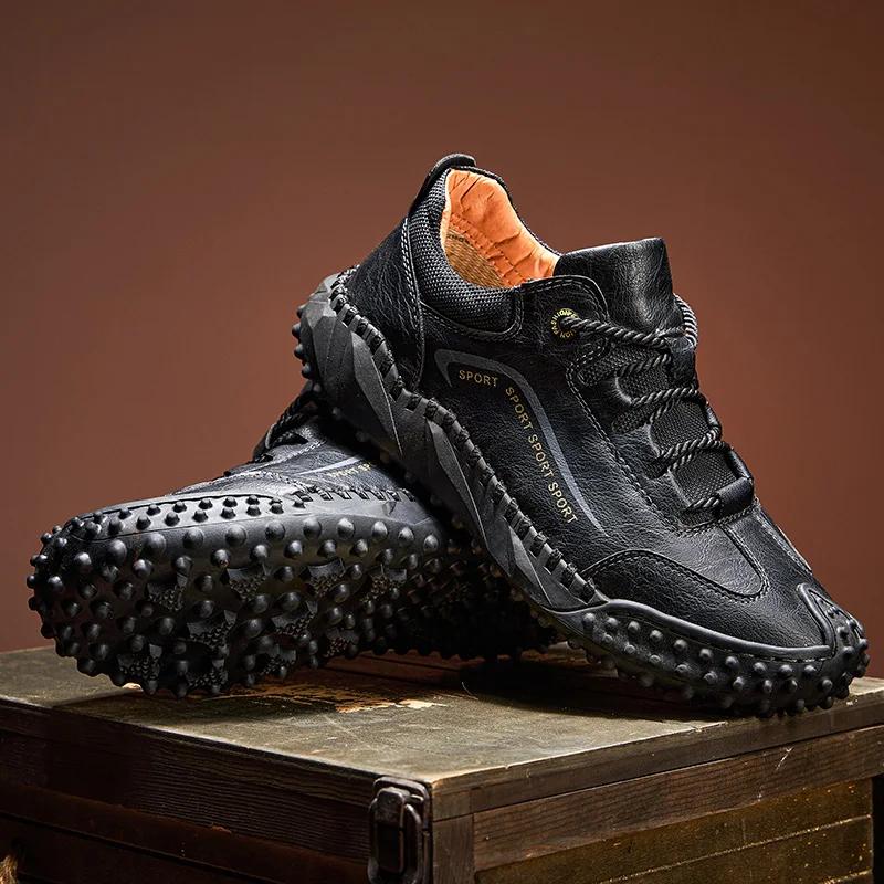 Large-sized Hand-stitched Casual Men's Shoes, Outdoor Anti-slip and Wear-resistant Men's Leather Shoes