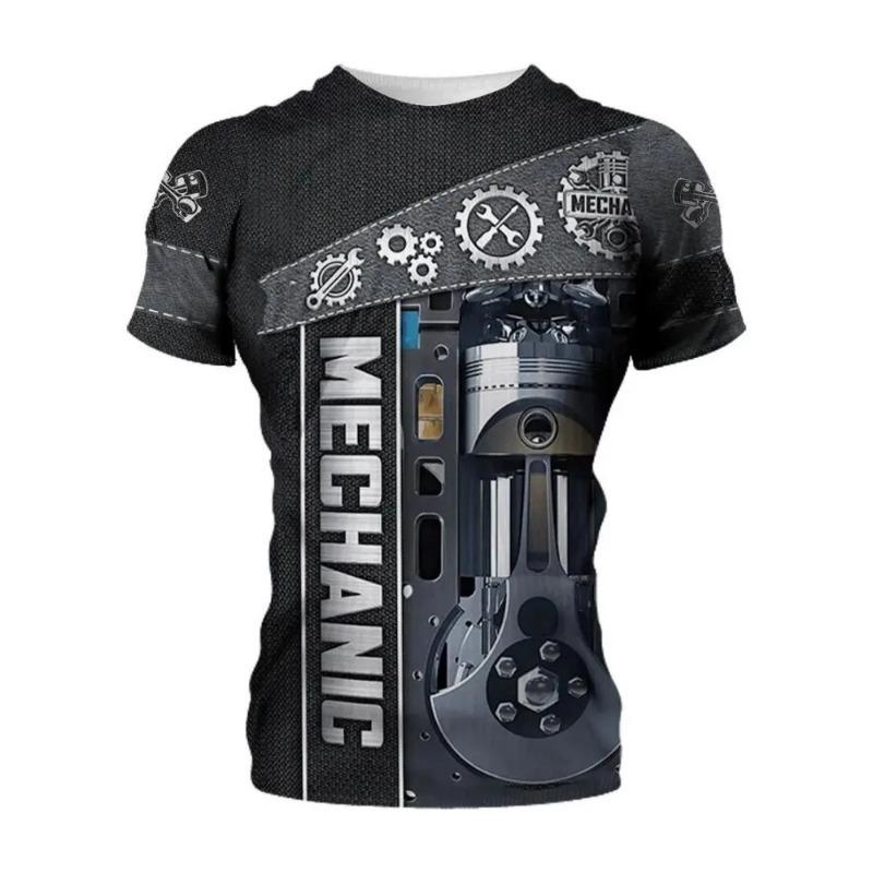 Summer Round Neck Mechanic T-shirts 3D Print Mechanic Engine Graphic Top Fashionable Casual Short Sleeved  Men's T-shirts