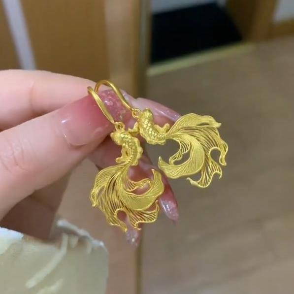 Koi goldfish earrings light luxury temperament ear hook fashion versatile good luck earrings niche high sense