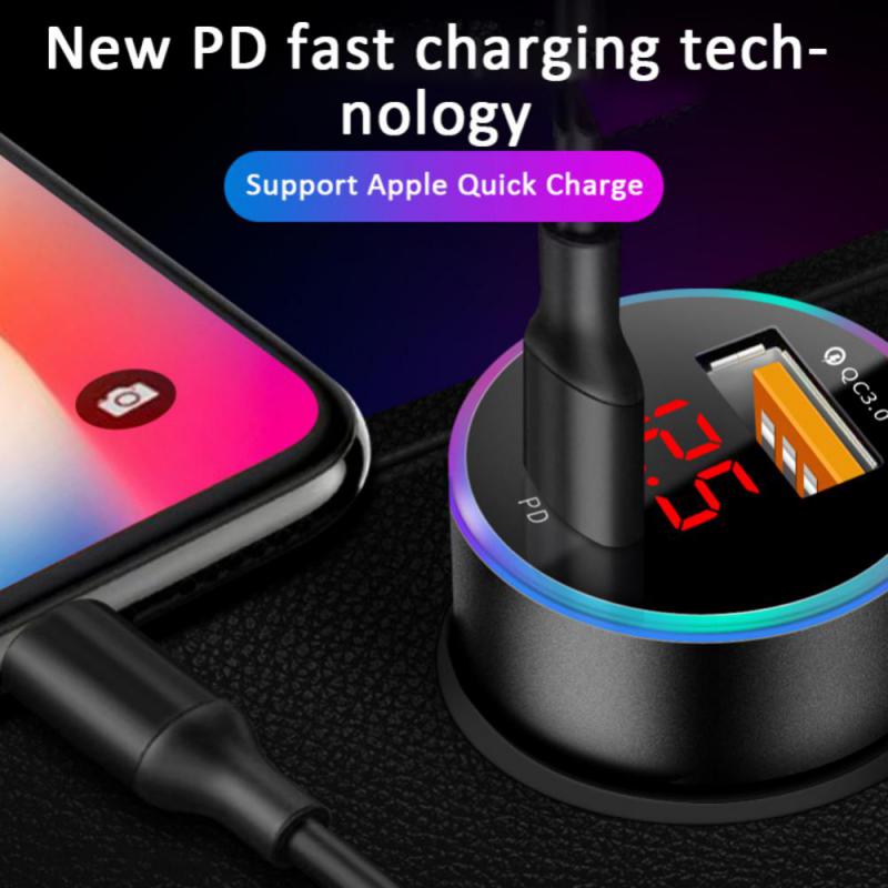 Car Charger Cigarette Lighter PD QC3.0 Fast Charging With LED Voltage Display 12V/24V Dual Usb Charger Universal For Phone
