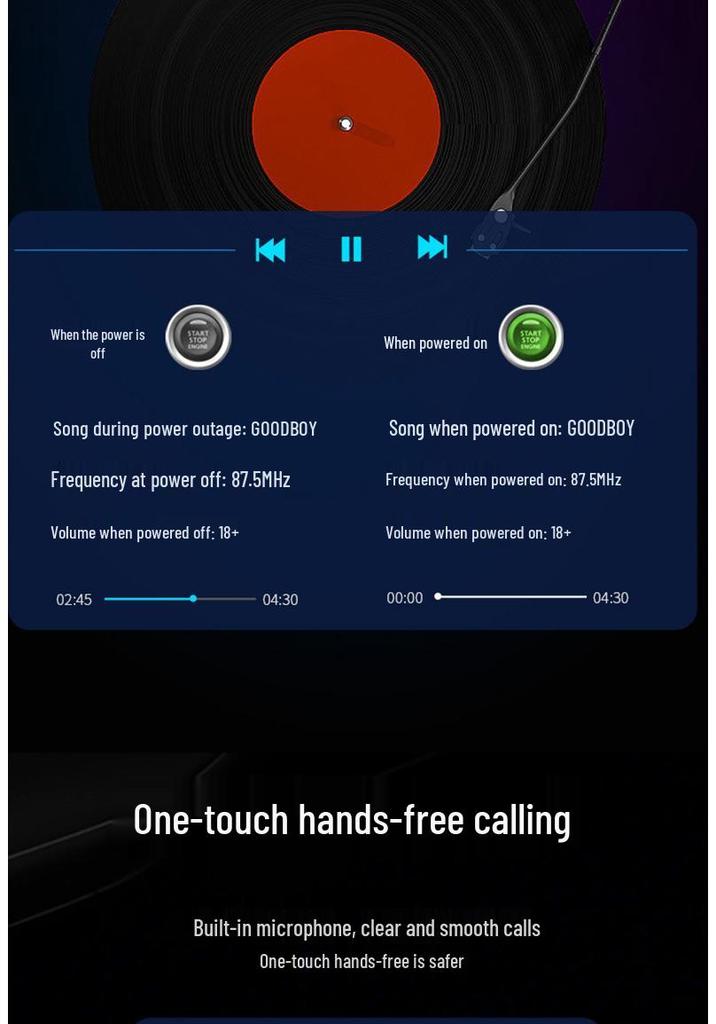 Bluetooth MP3 Car Charger with Digital Display, Super Fast Charging, High Sound Quality USB, and Retractable Cable
