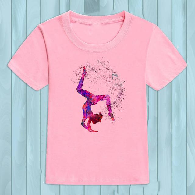 Gymnast Dancer T-Shirt Femme Watercolor Rainbow Gymnastics Art Tshirt Girls Summer Kids Tees Shirt Tops Child Streetwear Hipster