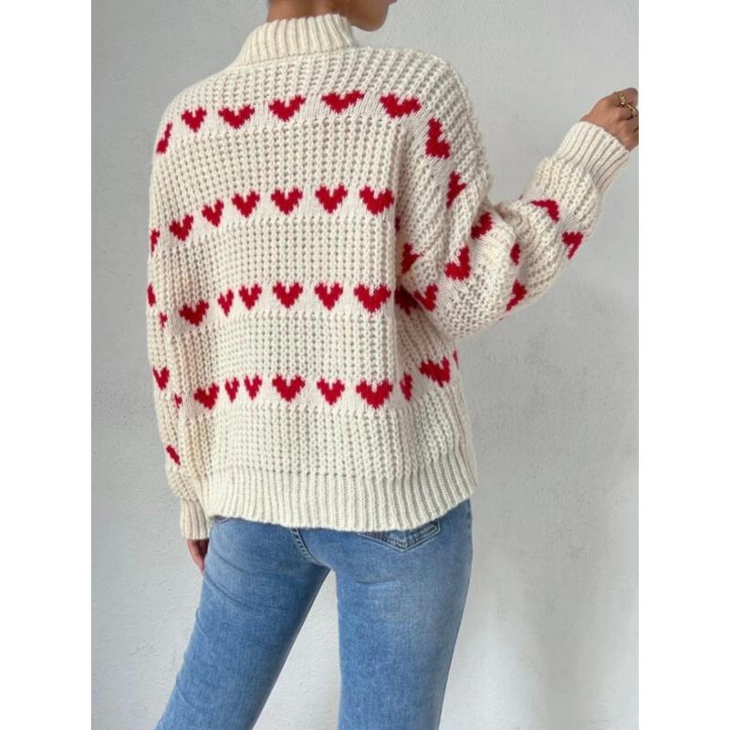 Damen lockerer Pullover mit Love-Jacquard