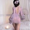 Sexy lingerie sexy butterfly print perspective lace-up deep V open kimono pajamas pure desire uniform suit
