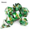 7 Pcs White Green Resin Golden Number Sharp Edge Dice Polyhedral Dice Suitable for Role-Playing RPG  DND Pathfinder Board Game