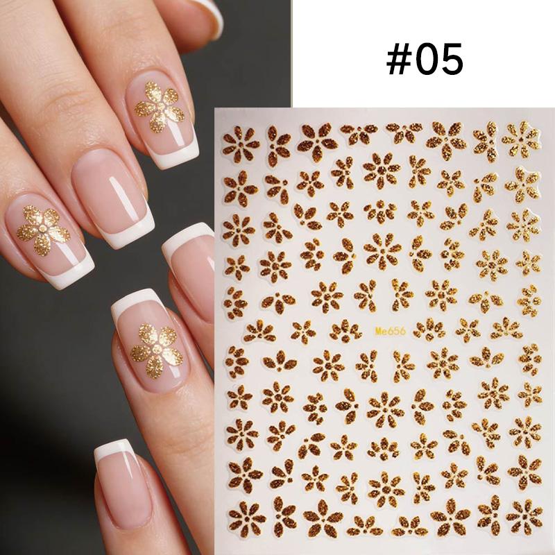 1pc 3D Pink Glitter Flower Nail Art Stickers Kawaii Sakura Daisy Nail Decals Self Adhesive Diy Spring Summer Nail Supplies