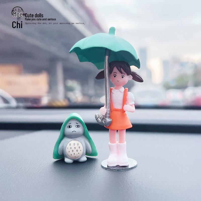 Cartoon Girl with Umbrella and Pet Ornament - PVC Micro Landscape Decoration Figure