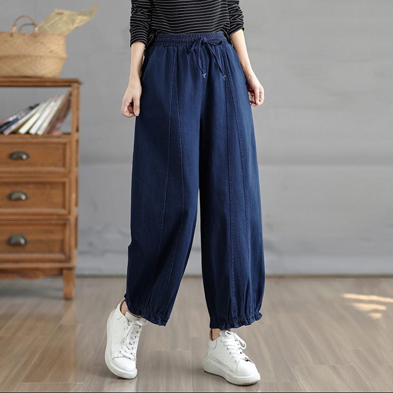 Plus Size Vintage High Waist Casual Loose Women Spring Autumn Jeans Denim Wide Leg Pants