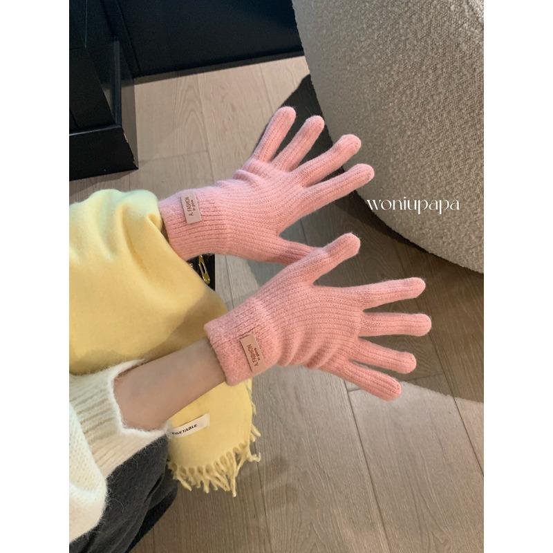 Atmosphere Solid Color Knitted Warm Gloves for Women In Autumn and Winter Korean Touch Screen New Student Versatile Anti Freeze Gloves