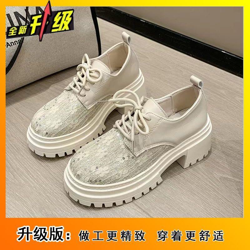 Big Head Lace-up Small Leather Shoes Women's 2025 Spring and Summer New Small Platform Women's Shoes Fashionable Heightening Loafers