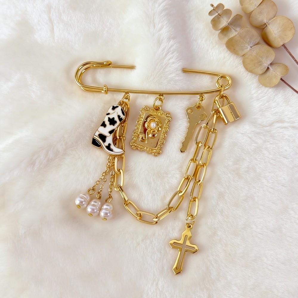 Fashion Pearl Shell Lady's Brooch Anti Exposure Fixed Pants Fixed Pin Versatile Creative Tassel Chain Brooch Clothes Decor