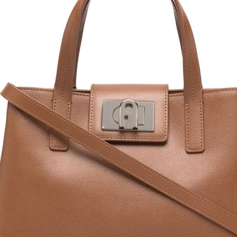 New Furla Leather Twist Lock Bag, Tote Bag, Shopping Bag, Handbag, Shoulder Bag Women's Tan WB00560-ARE000-03B00