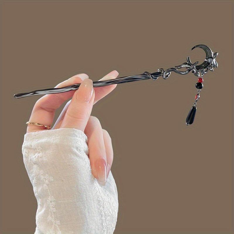 2025 Neue Chinesischer Stil Schwarzer Mond Haarstäbe Für Frauen Vintage Metall Quaste Hanfu Essstäbchenförmige Haarnadel Haaraccessoires