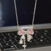 Elegant Pink Zircon Bow Necklace: Simple, Luxurious, and Retro-Inspired