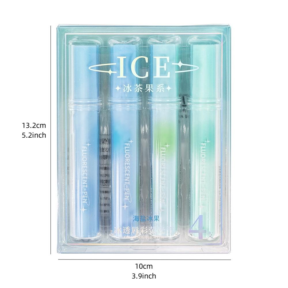 4pcs Ice Lipstick Highlighter Pens Set Oblique Brush Tip Fluorescent Color Markers Liner for Drawing & Painting A7626