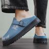 Thick Bottom Half Shoes For Men Mules Denim Platform Closed Toe Sandals Slip On Backless Loafers Slipper Semi-Drag Casual Shoes