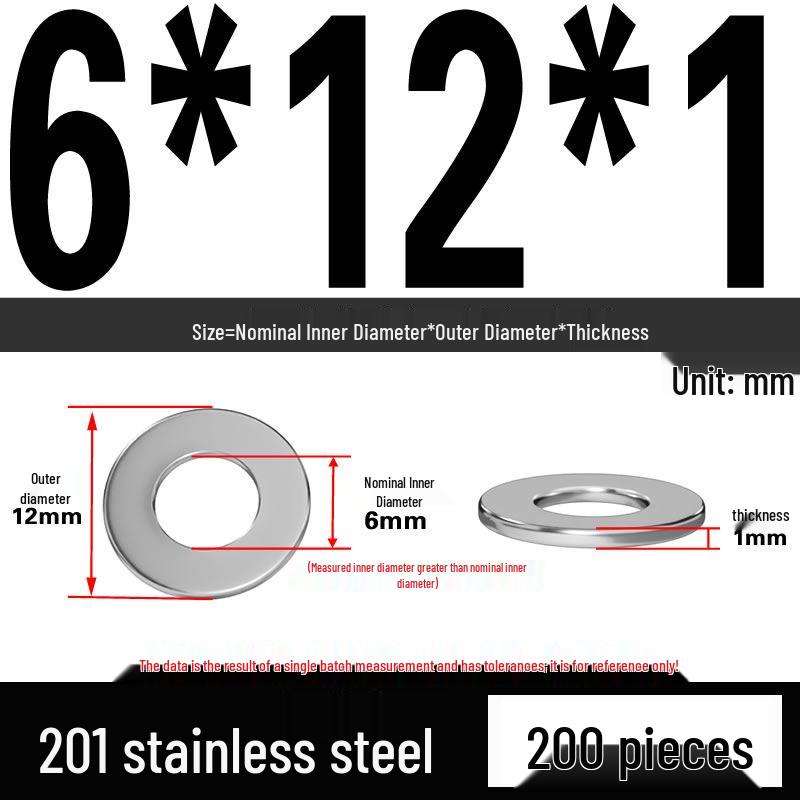 201 Stainless Steel Flat Washer Shim, GB97, Sizes M3 to M30