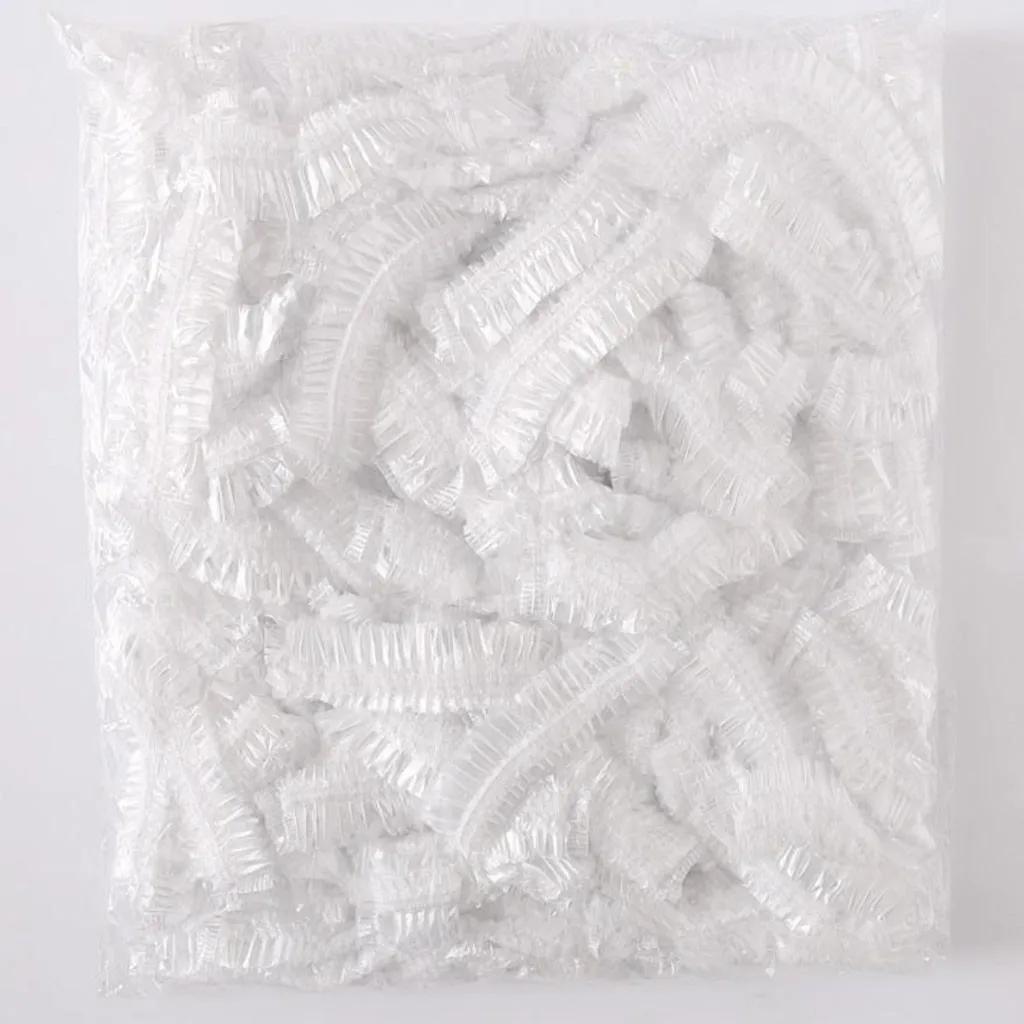 

100 шт./упак. одноразовые шапочки для душа и волос, плиссированные, противопылевые, противотуманные, эластичные, для салонов красоты в отелях, одноразовые шапочки для волос белый