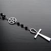 Ankh und Pentagramm Rosenkranz Halskette, Wicca, Heidnischer Rosenkranz Schwarze Perlen Anhänger Schmuck für Frauen Geschenk Mode Einfacher Schmuck