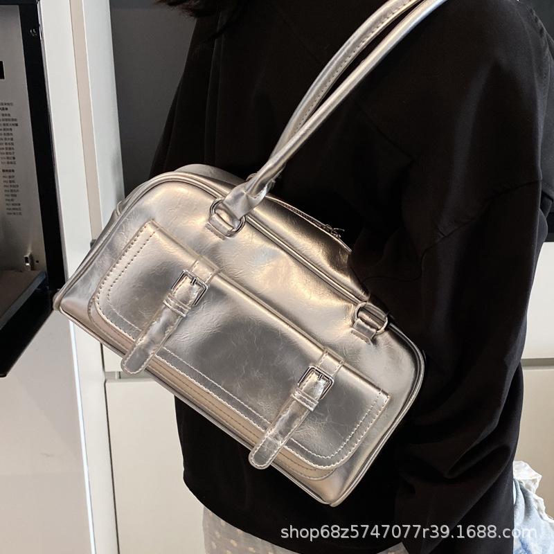 Retro women's bags, high-end underarm bags 2025 new simple large-capacity bowling bags, fashionable commuter bags