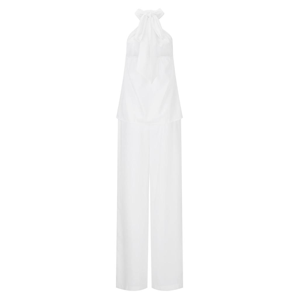 2023 Fashion Women's Halter Two-Piece Set: Solid Color, Sleeveless, Wide-Leg Long Pants