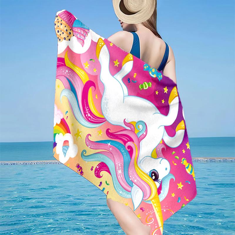 Unicorn In Enchanted Garden Beach Towel, Super Soft Microfiber, Gift for Her/Him, Birthday, for Pool, Beach, Travel, Home Decor Fan gifts