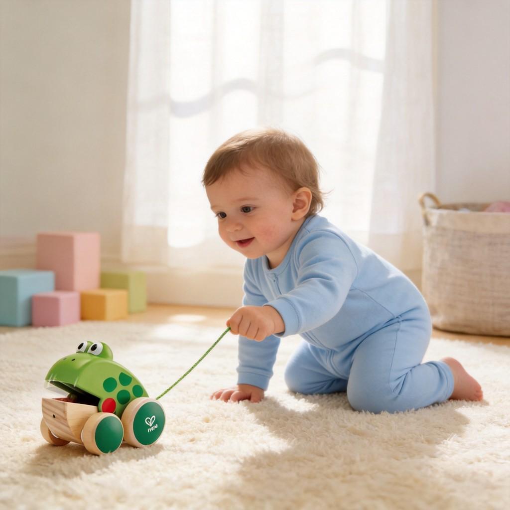 Holz-Ziehspielzeug Froschfamilie für Kleinkinder Kinder Baby Jungen Mädchen Lernen Aktives Spielen