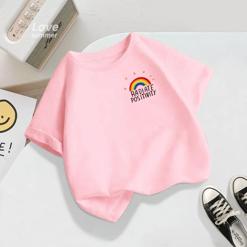 Jungen Mädchen T-Shirt Sommer Baumwolle Kurzarm T-Shirt Trendiges Regenbogen Design Kinder T-Shirt Mode Kinder Kleinkind Oberteile Zurück zur Schule