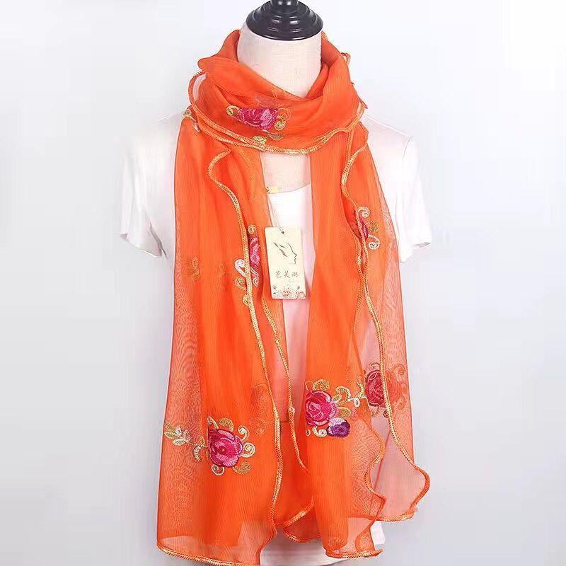 

Новый шарф с оборками для женщин на весну и осень, длинный вышитый шарф, модный танцевальный шарф, шаль 160 * 45cm