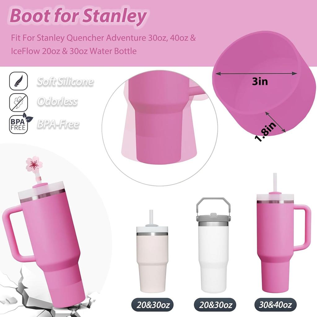 Cup Accessories Set Includes 6Pcs Silicone Spill Proof Stopper, 2Pcs Straw Cover Cap for 9-10 mm Straw, 1Pcs Silicone Boot Compatible with Stanley
