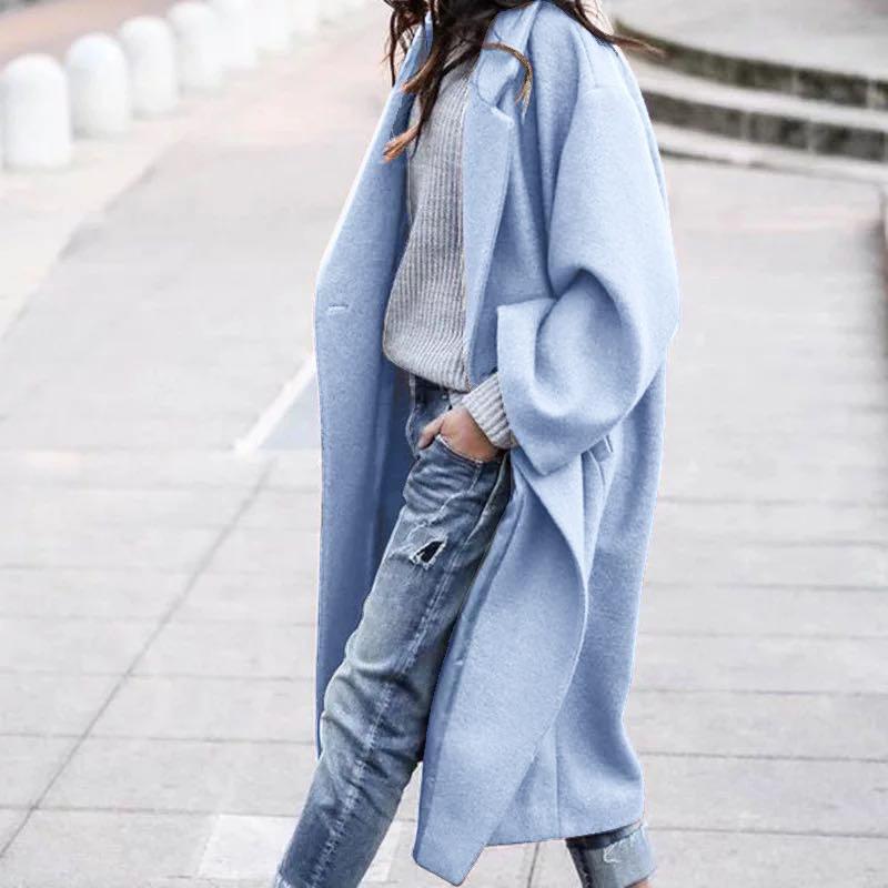 2026 New Women's Long Wool Blend Coat, Oversized Solid Color Casual Overcoat for Autumn Winter, Plus Size Warm Trench Coat