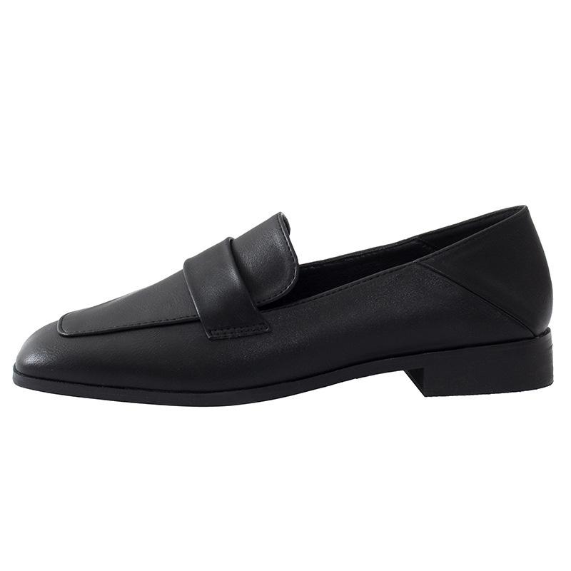 Flat Bottom Retro Small Leather Shoes Women's Shoes New Spring, Autumn and Winter Black Loafer Square Head Single Shoes