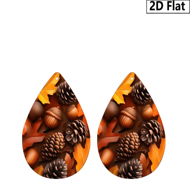 Autumn Thanksgiving/Christmas Gift Leather Women's Fashion Drop Earrings, Brown/Green Leaves Pinecone Patterned Design PU Earrings Jewelry for  Wear