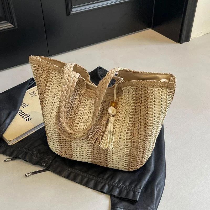 

Новые тканые высококачественные сумки для женщин с внутренним отделением на молнии, модные сумки через плечо большой вместимости для женщин