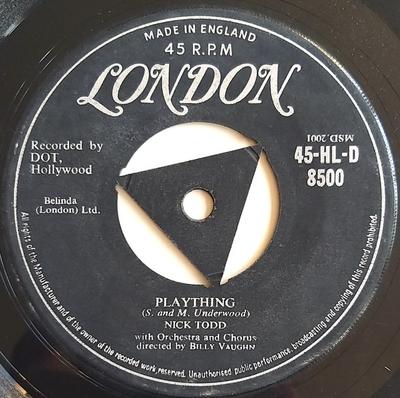 7inch Record NICK TODD - Plaything 45HLD8500 London Records UK Rock Used