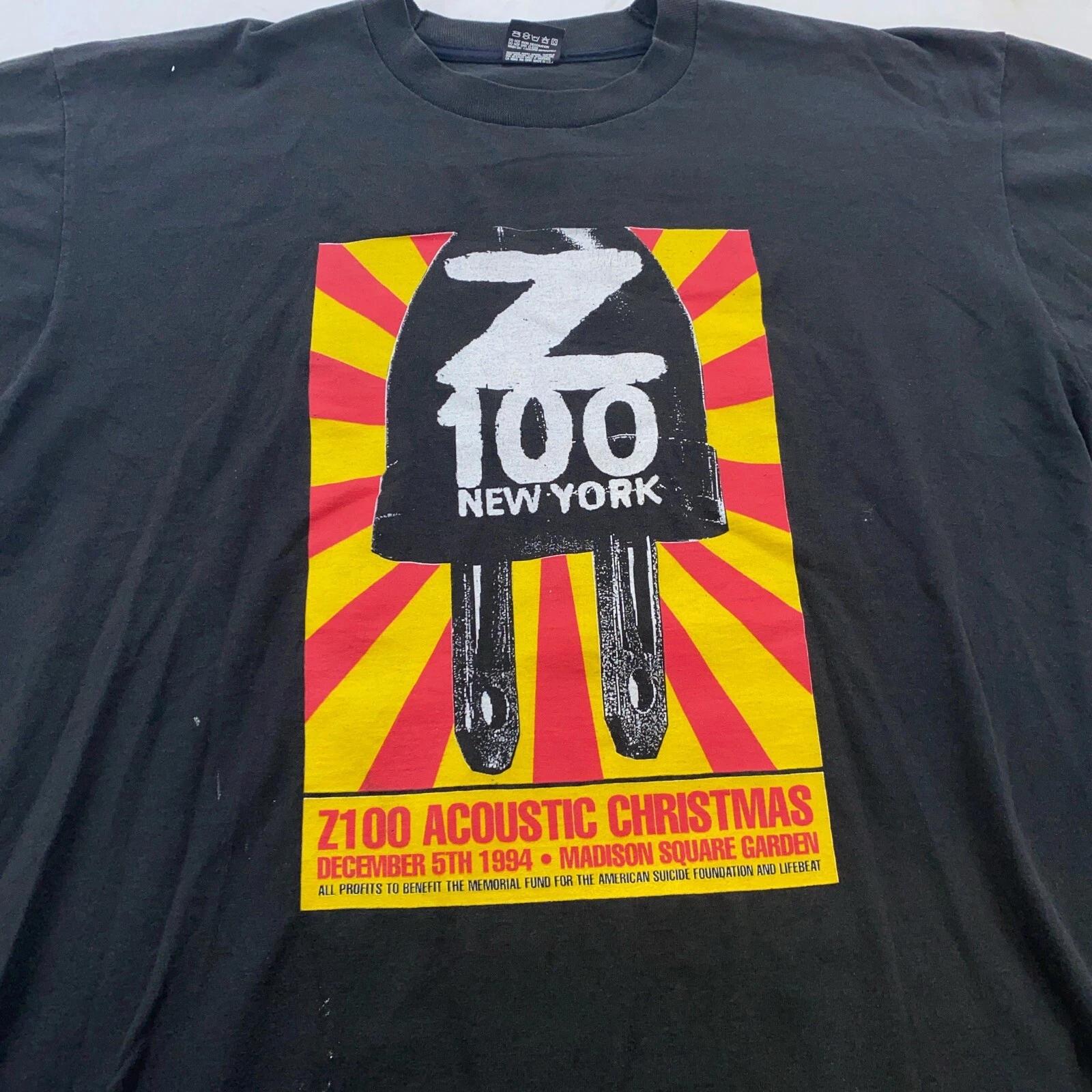 

винтаж 90-е Z100 АКУСТИЧЕСКАЯ РОЖДЕСТВЕНСКАЯ НЬЮ-ЙОРК Футболка L/XL weezer дырка green day концерт 2XL