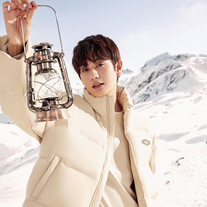 Anta Life Series Solid Color Stand Collar Zipper Long Sleeve Down Jacket Unisex Outerwear Light-Smoke-Gray 952348906-3