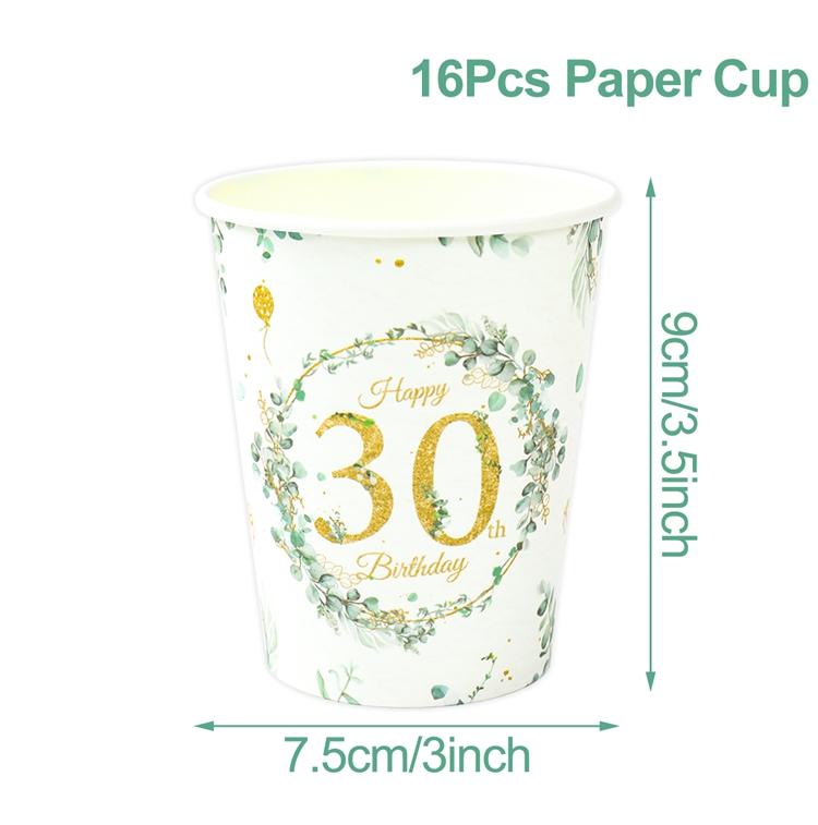 

Украшения на 30-й день рождения Листья эвкалипта Одноразовая посуда Бумажная тарелка Чашка Салфетка Украшения на 30-й день рождения Принадлежности