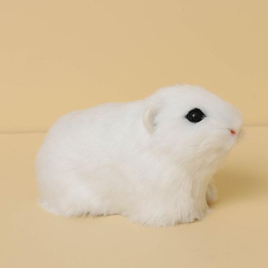 Realistic Hamster Ornament Plush Guinea Pig Model Furry Hamster Replica for Home Desk Shelf Car Interior Decor