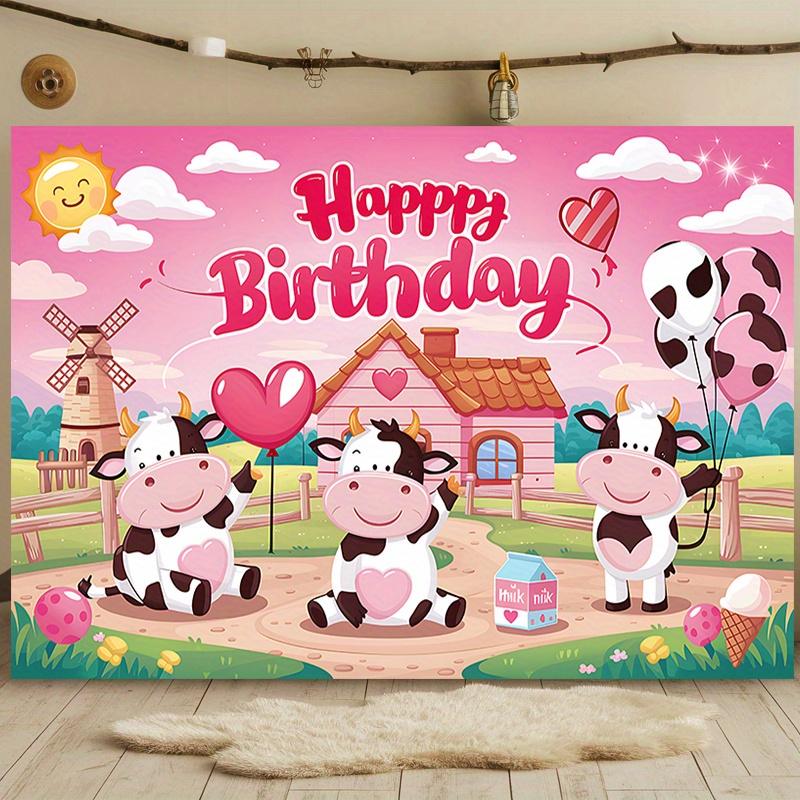 1 piece, birthday happy cartoon cow farm background decoration, polyester banner decoration, home decoration