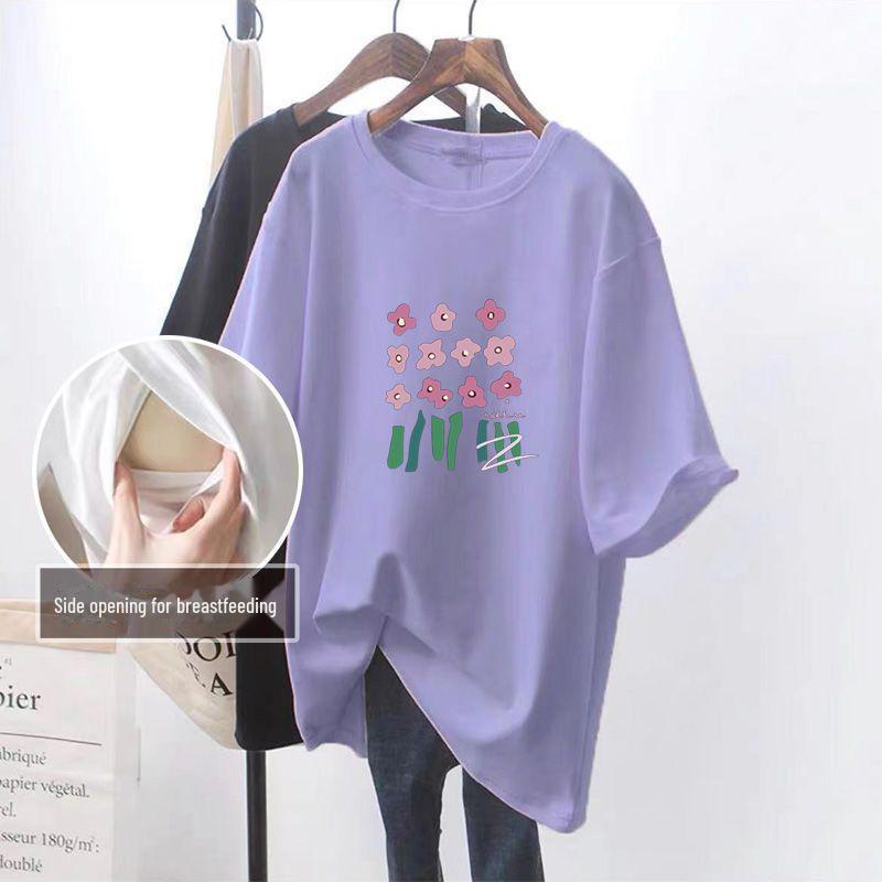 Summer Loose Side-Opening Nursing T-Shirt for Easy Breastfeeding
