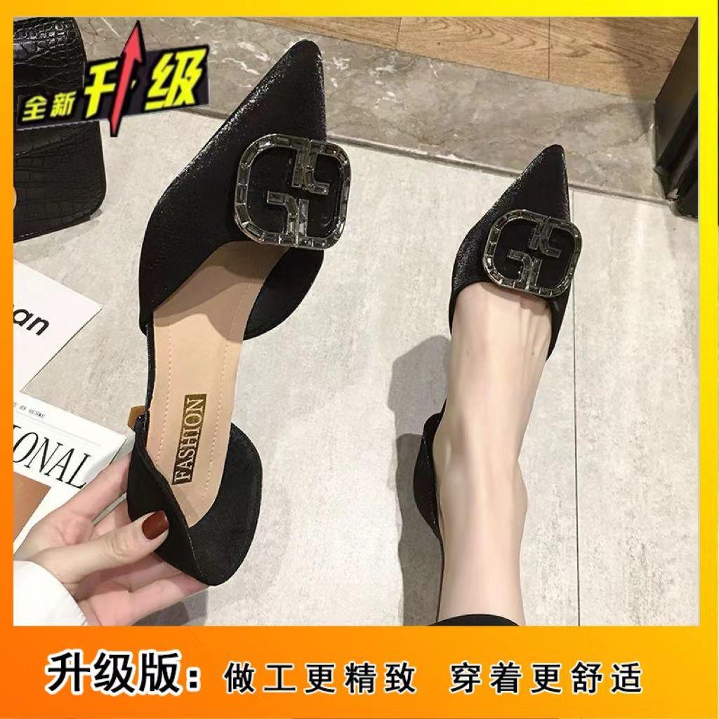 

Pointed head shallow mouth single shoes women s 2025 new hollow rhinestone square buckle simple fashion thin heels small heels high heels 34