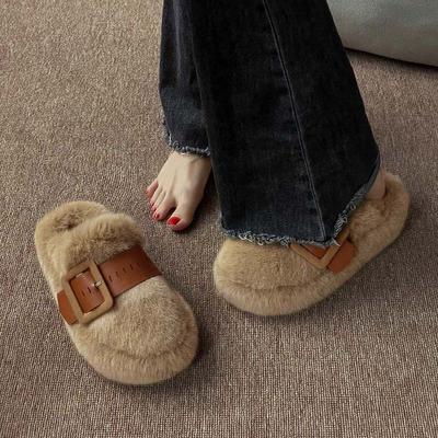 Thick-soled Fluffy Slippers for Women's Outer Wear 2025 New Autumn and Winter Super Fire Home Bag Head Half Slippers Cotton Mop