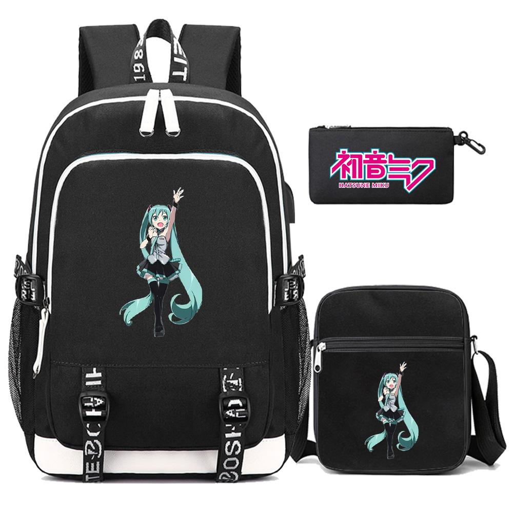 3 Stück/Set Anime Cartoon Hatsune Miku Bedruckter Rucksack Große Kapazität Wasserdichte Schultasche Schüler Junge Mädchen Schultasche Outdoor Laptop Reisetasche Geschenk