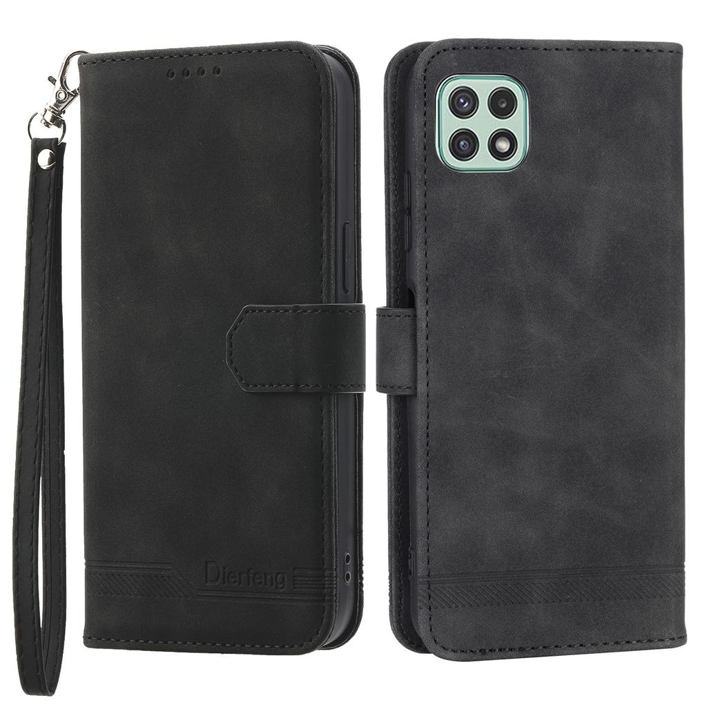 DIERFENG DF-03 Stand Phone Case for Samsung Galaxy A22 5G (EU Version),Lines Imprinted PU Leather Wallet Cover