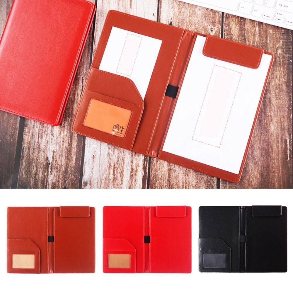 PU Leather A5 File Folder With Elastic Pen Insert Waterproof Business Meeting Contract Clamp Card Slot Writing Pad Restaurant