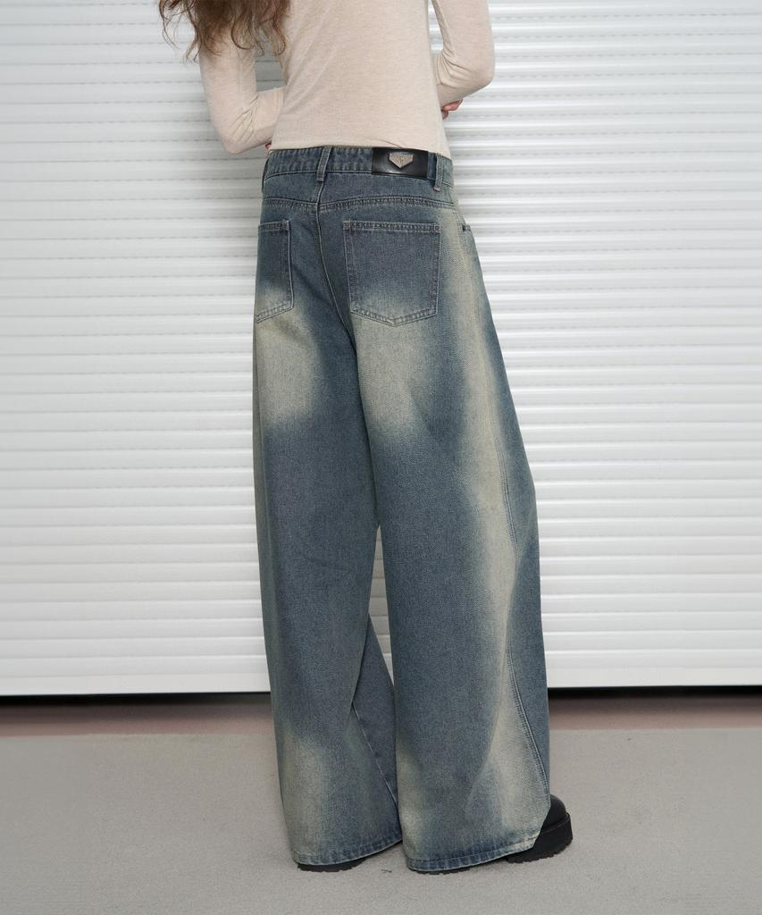 Ledeoli Washed Wide Denim Pants [Blue]