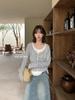Two-Piece Knitwear: Versatile Korean Long Sleeve Color Block T-Shirt for Early Autumn Women