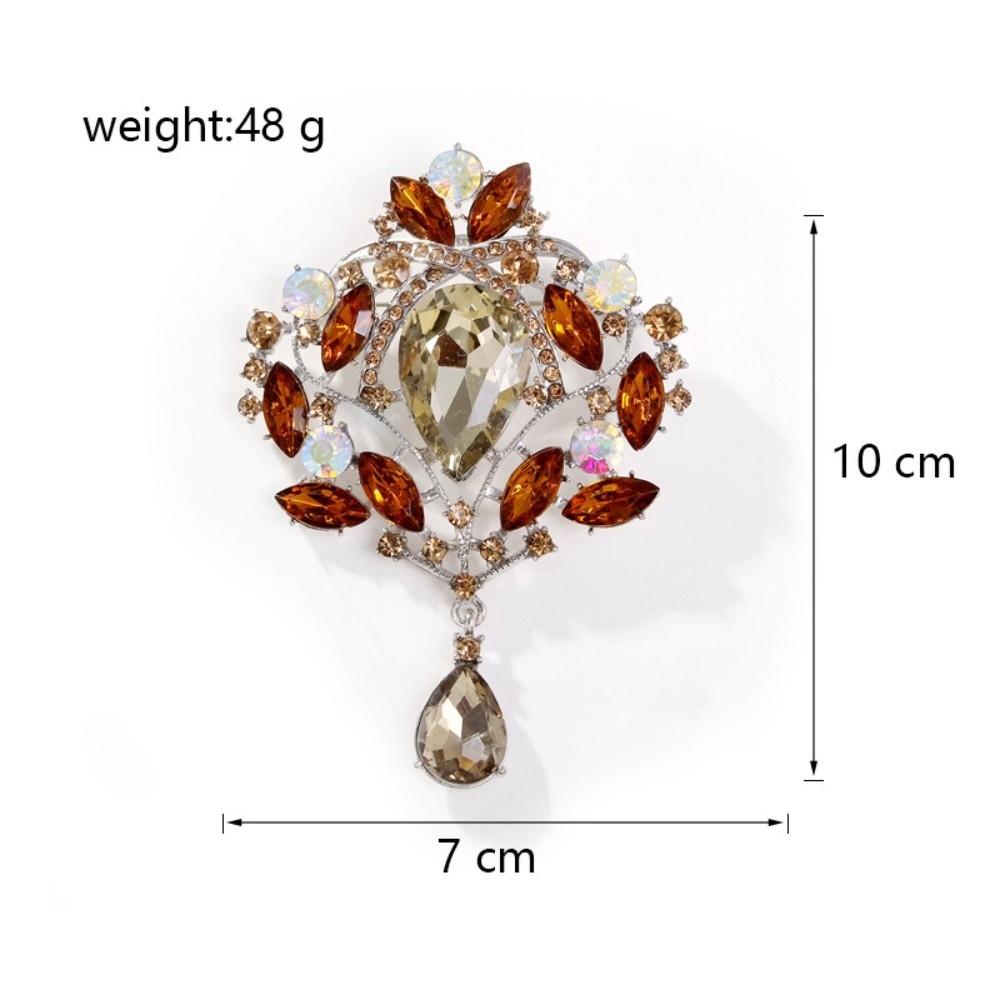 New Versatile Crystal Brooch Metal Gold Silver High-end Brooch Water Drop Shape Lapel Decorative Pin Women's Fashion